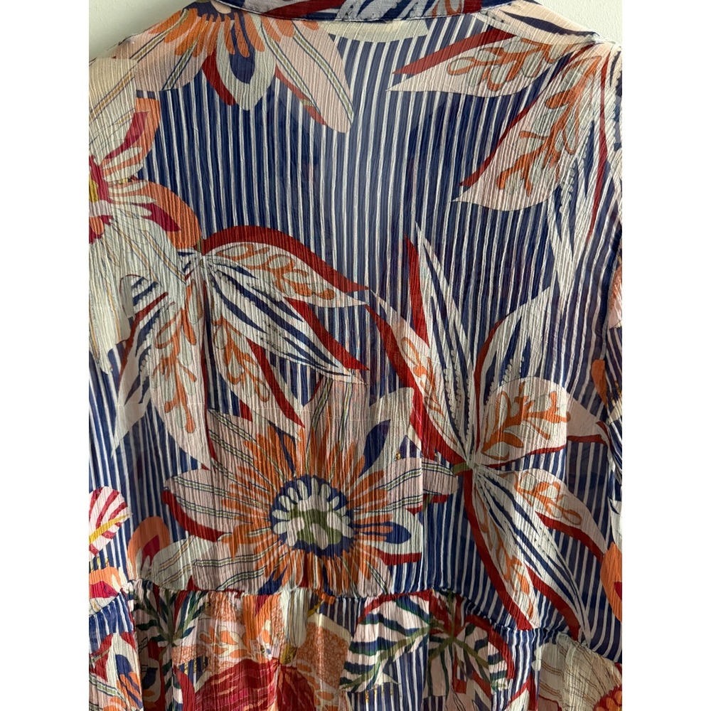 Soft Surroundings Tory Top Blue Floral Sheer Boho Embroidered Pom Pom Tunic 3X - Picture 6 of 11